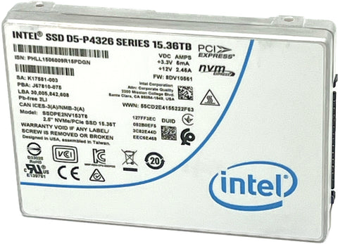 Intel P4326 SSDPE2NV153T8 15.36TB PCIe Gen 3.1 x4 4GB/s U.2 NVMe 2.5in Refurbished SSD