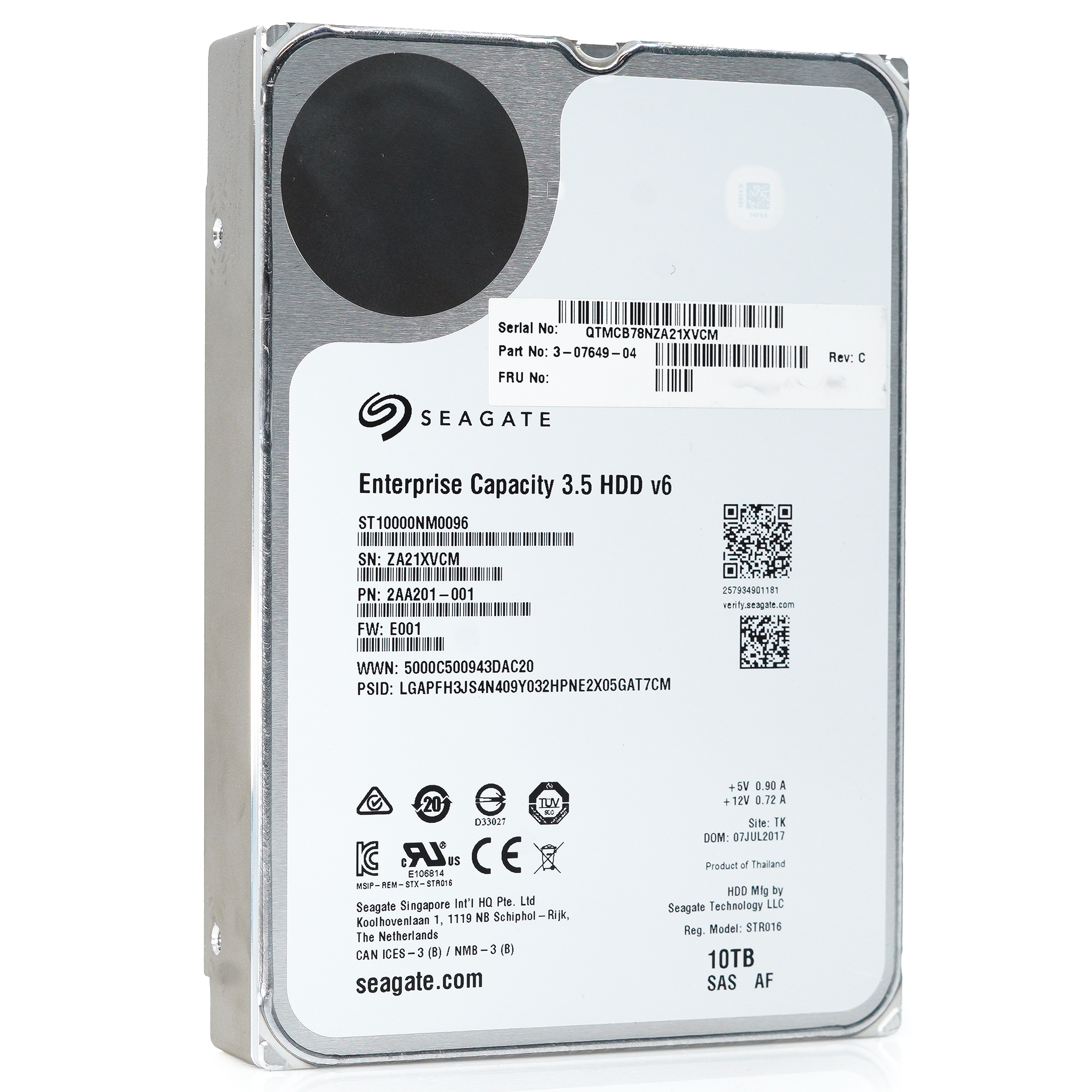 Seagate Exos X10 ST10000NM0096 10TB 7.2K RPM SAS 12Gb/s 512e 256MB 3.5" Hard Drive - Front View