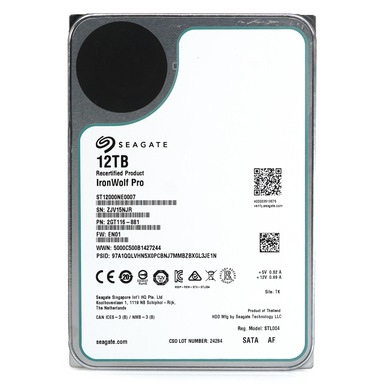 Seagate IronWolf Pro ST12000NE0007 12TB 7.2K RPM SATA 6Gb/s 512e NAS 3.5in Recertified Hard Drive - Front View