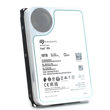 Seagate Exos X24 ST16000NM000H 16TB 7.2K RPM SATA 6Gb/s 512e 3.5in Recertified Hard Drive - Front Angle View
