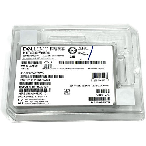 Dell D7-P5600 SSDPF2KE032T9T0 0PRKTM 3.2TB PCIe Gen 4.0 X4 8GB/s 3D TLC 3DWPD U.2 NVMe 2.5in Solid State Drive