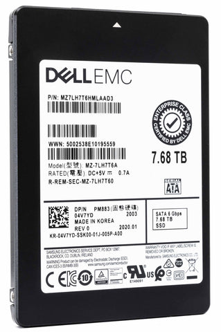 Dell 04V7YD 7.68TB SATA 6Gb/s 2.5" Read Intensive Manufacturer Recertified SSD