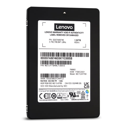 Lenovo PM883 MZ7LH1T9HMLT SSS7A06746 1.92TB SATA 6Gb/s 3D TLC 1.3DWPD 2.5in Solid State Drive