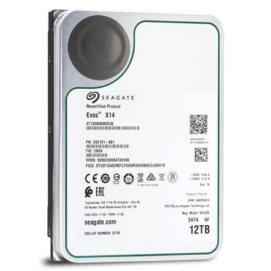 Seagate Exos X14 12TB SATA 6Gb/s 512e 7200RPM 3.5" Manufacturer Recertified HDD -  ST12000NM0538 - Front View