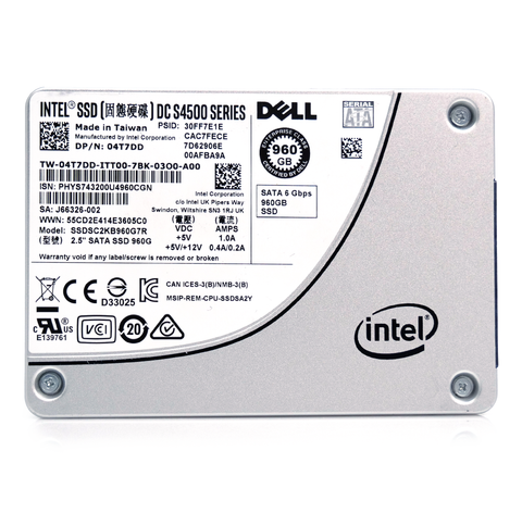 Dell SSDSC2KB960G7R 04T7DD 960GB 7.68 PBW SATA 6Gb/s 3D TLC 2.5in Refurbished SSD