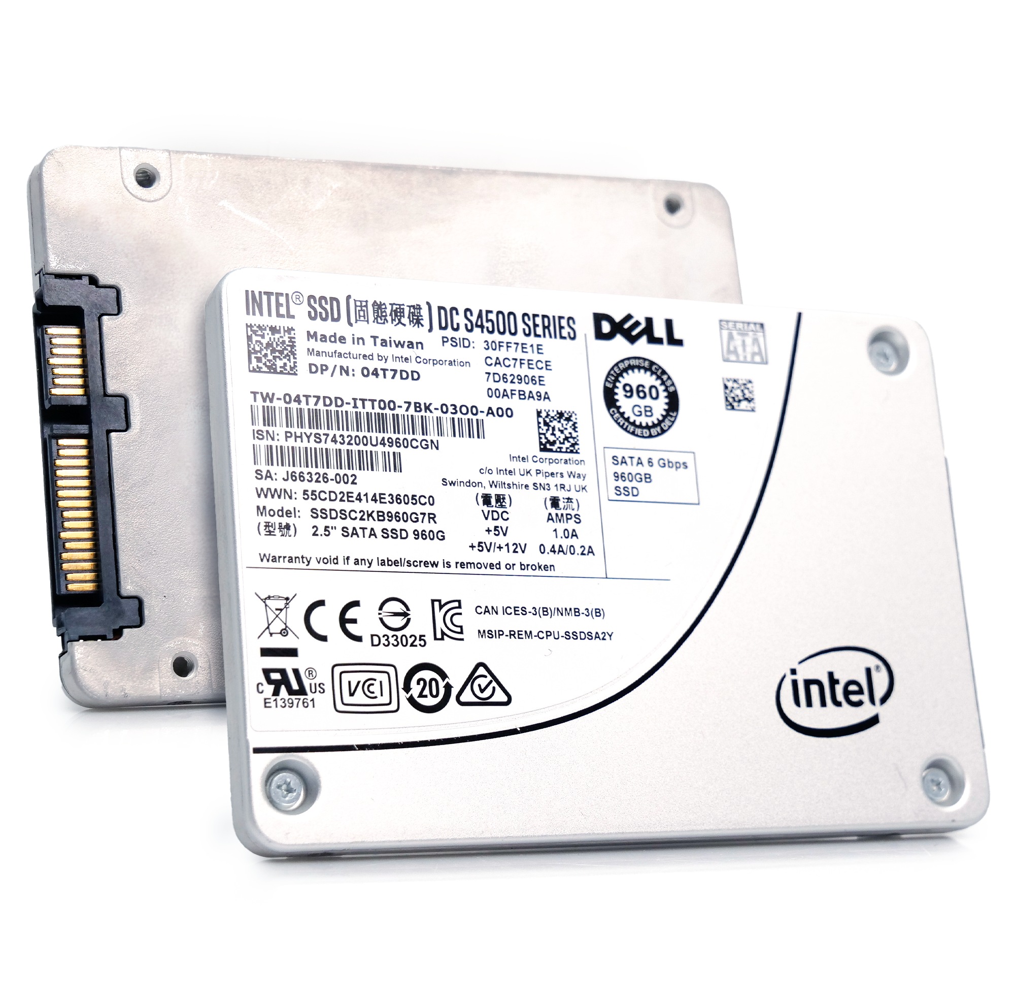 Dell SSDSC2KB960G7R 04T7DD 960GB 7.68 PBW SATA 6Gb/s 3D TLC 2.5in Refurbished Enterprise SSD