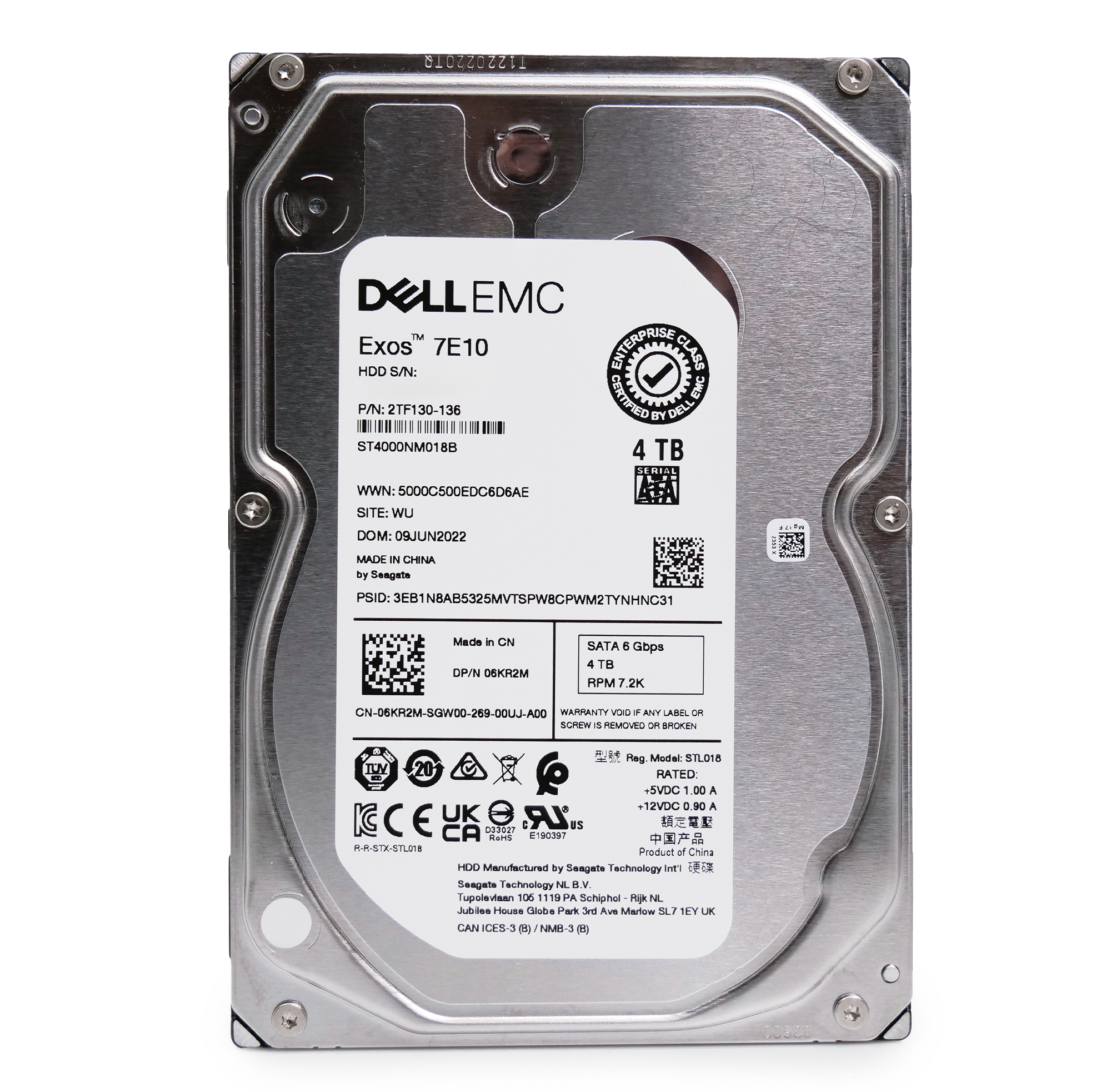 Dell Exos 7E10 ST4000NM018B 2TF130-136 4TB 7.2K RPM SATA 6Gb/s 512n 3.5in Hard Drive