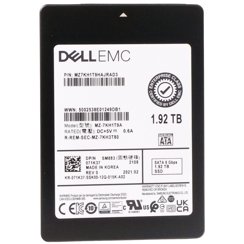 Dell/Samsung SM883 MZ7KH1T9HAJRAD3 1.92TB 3 DWPD SATA 6Gb/s MLC 2.5in Refurbished SSD