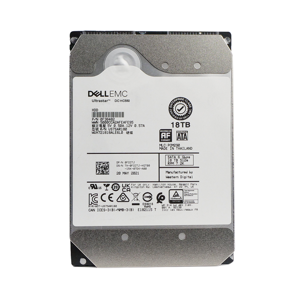 Front view of a Dell EMC Ultrastar DC HC550 18TB 7.2K SATA 3.5" hard drive.