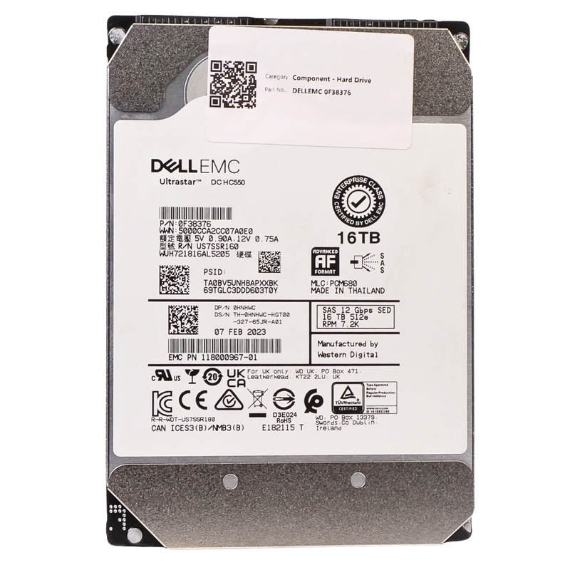 Dell/Western Digital Ultrastar DC HC550 WUH721816AL5205 0F38376 16TB 7.2K RPM SAS 12Gb/s 512e 3.5in Refurbished HDD