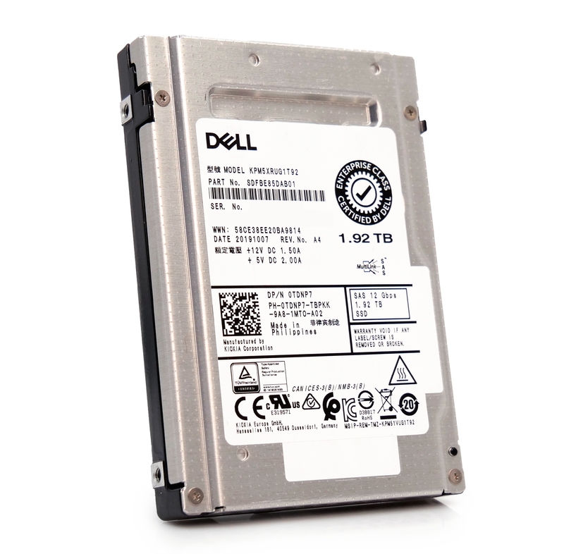Kioxia/Dell PM5-R KPM5XRUG1T92 1.92TB 1 DWPD SAS-3 12Gb/s Read Intensive 3D TLC 2.5in Refurbished Enterprise SSD