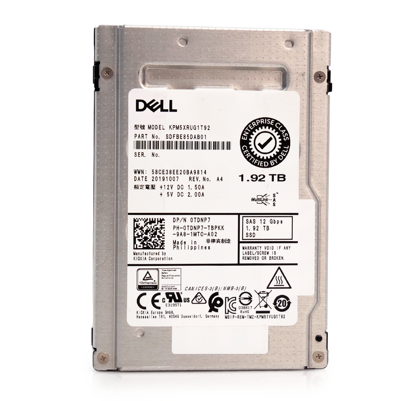 Kioxia/Dell PM5-R KPM5XRUG1T92 1.92TB 1 DWPD SAS-3 12Gb/s Read Intensive 3D TLC 2.5in Refurbished Enterprise SSD