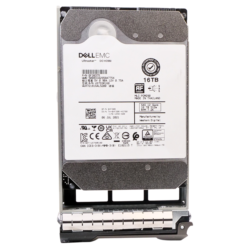 Dell G13 0VF206 16TB 7.2K RPM SAS 12Gb/s 512e 256MB 3.5in Refurbished HDD
