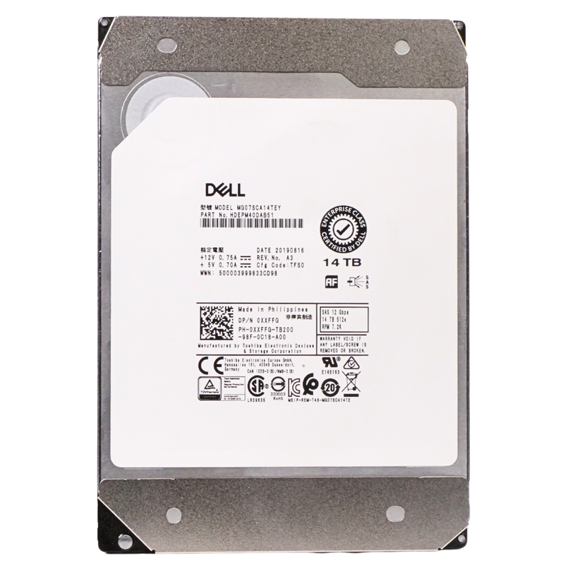 Dell/Toshiba MG07SCA13TEY 14TB 7.2K RPM SAS 12Gb/s 512e 256MB 3.5in Recertified HDD