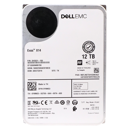 Dell/Seagate Exos X14 ST12000NM0158 12TB 7.2K RPM SAS 12Gb/s 512e 256MB 3.5in HDD
