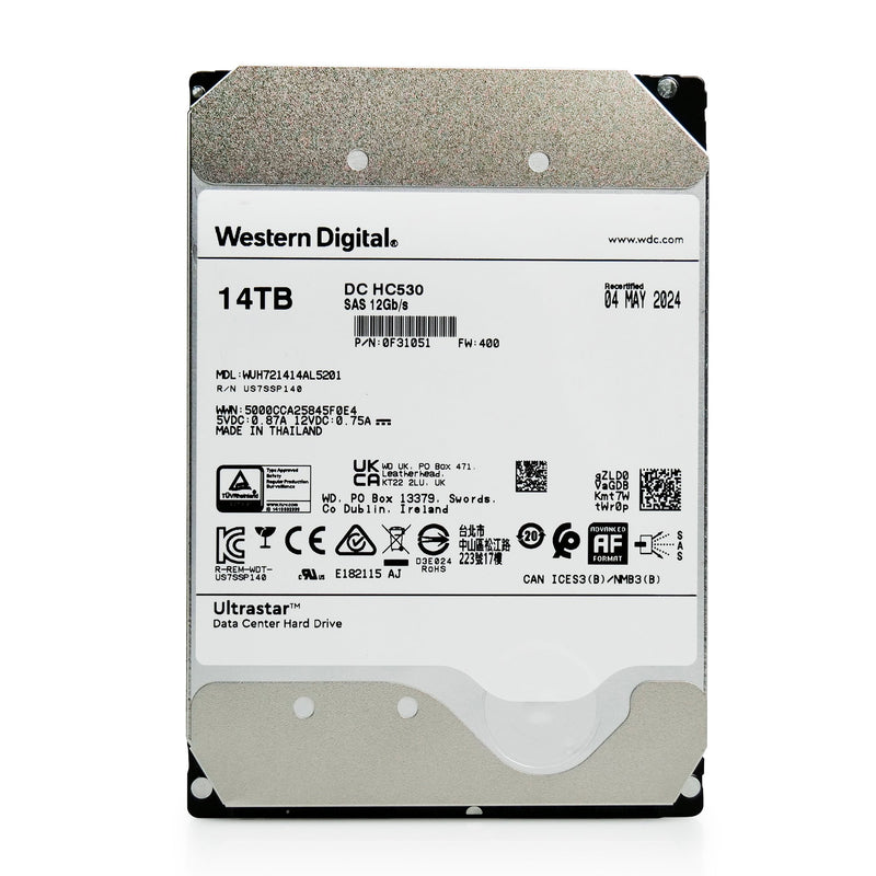Western Digital Ultrastar DC HC530 WUH721414AL5201 14TB 7.2K RPM SAS 12Gb/s 512e 3.5in Recertified Hard Drive