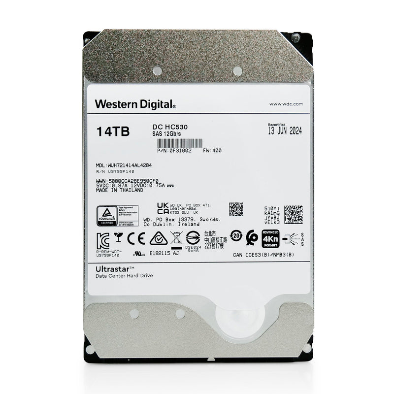 Western Digital Ultrastar DC HC530 WUH721414AL4204 0F31002 14TB 7.2K RPM SAS 12Gb/s 4kn 3.5in Refurbished HDD