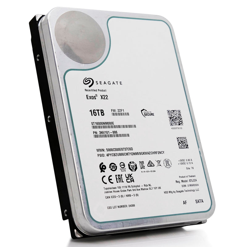 Seagate Exos X22 ST16000NM000E 16TB 7.2K RPM SATA 6Gb/s 512e FastFormat 3.5in Refurbished HDD