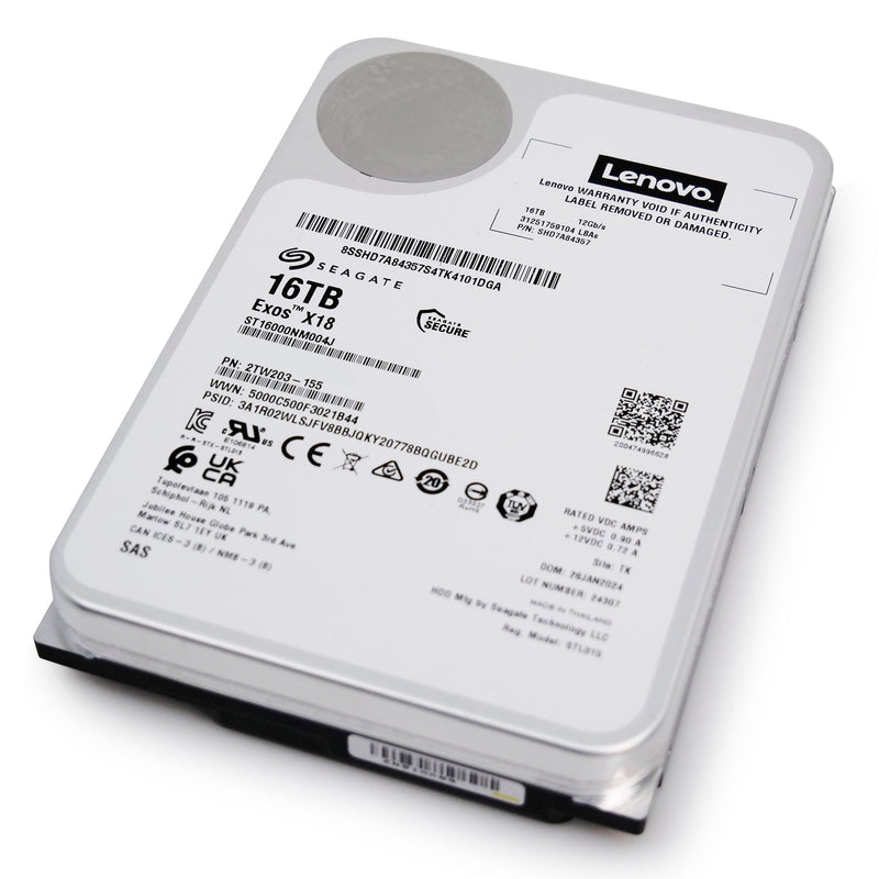 Seagate/Lenovo Exos X18 ST16000NM004J SHD7A84367 16TB 7.2K RPM SAS 12Gb/s 512e 3.5in Recertified Hard Drive