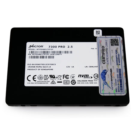 Micron 7300 Pro MTFDHBE1T9TDF-1AW1ZABYY 1.92TB PCIe Gen 3.0 x4 4GB/s 3D TLC U.2 2.5in Solid State Drive