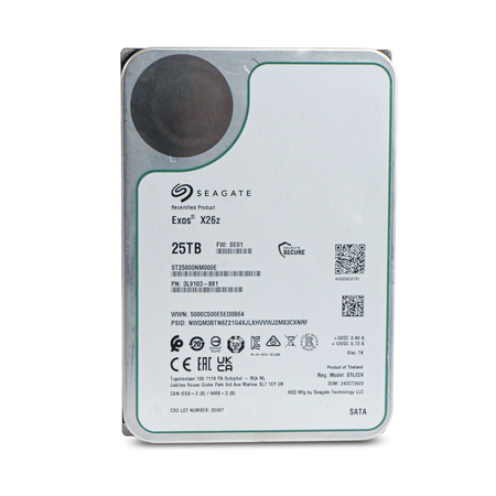 Seagate Exos X26Z ST25000NM000E 25TB 7.2K RPM SATA 6Gb/s 512e Host Managed SMR 3.5in Recertified Hard Drive