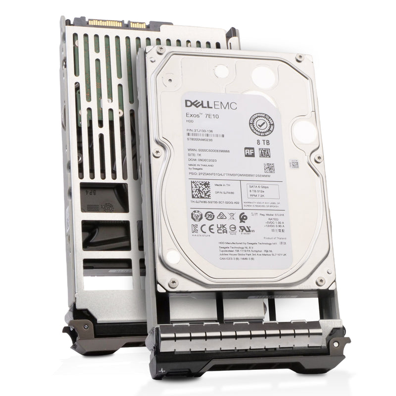 Dell G13 J7W80 8TB 7.2K RPM SATA 6Gb/s 512e 256MB 3.5in Hard Drive, combine angled view