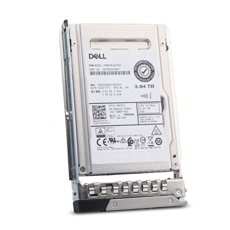 Dell G14 0N85XX 3.84TB 1 DWPD SAS 12Gb/s 3D TLC 2.5in Solid State Drive, front angled view