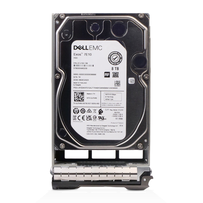 Dell G13 J7W80 8TB 7.2K RPM SATA 6Gb/s 512e 256MB 3.5in Hard Drive, front view