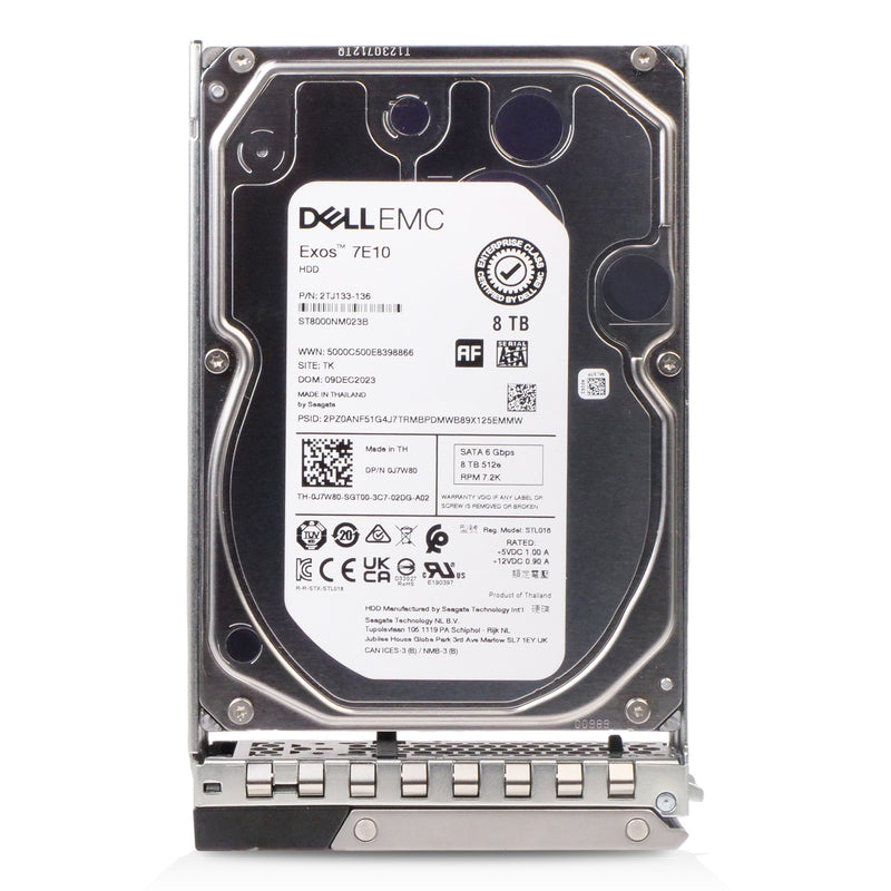 Dell G14 J7W80 8TB 7.2K RPM SATA 6Gb/s 512e 256MB 3.5in Hard Drive, front view