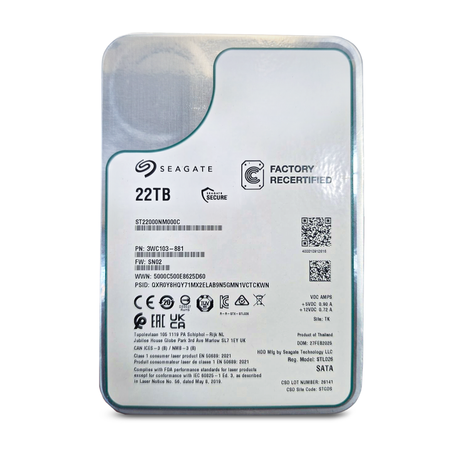 Seagate Exos ST22000NM000C 22TB 7.2K RPM SATA 6Gb/s 512e 3.5in Refurbished HDD
