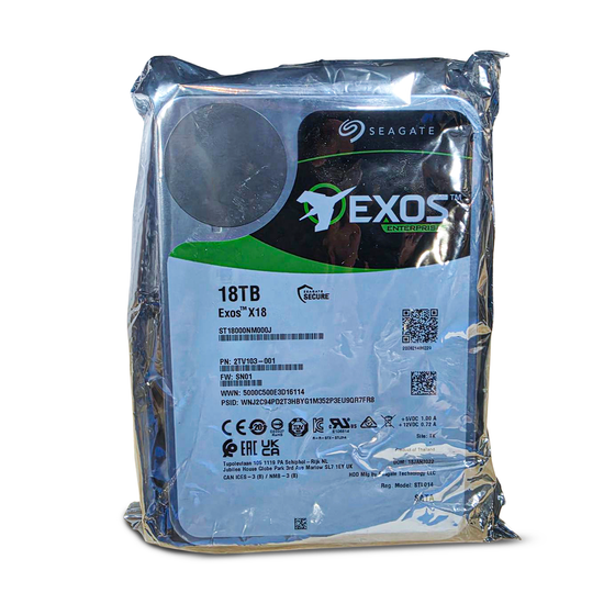 Seagate 18TB Exos X18 ST18000NM000J 7200 RPM SATA 6Gb/s 512e/4Kn 256MB 3.5" Enterprise Hard Drive