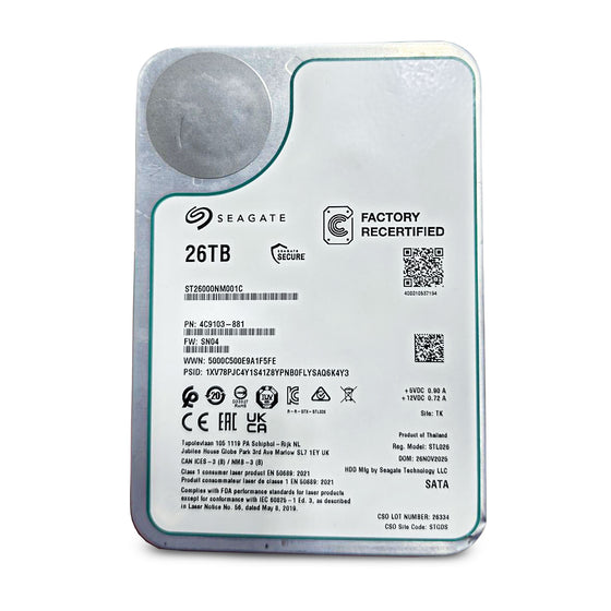 Seagate Exos ST26000NM001C 26TB 7.2K RPM SATA 6Gb/s 512e 512MB 3.5in Refurbished HDD