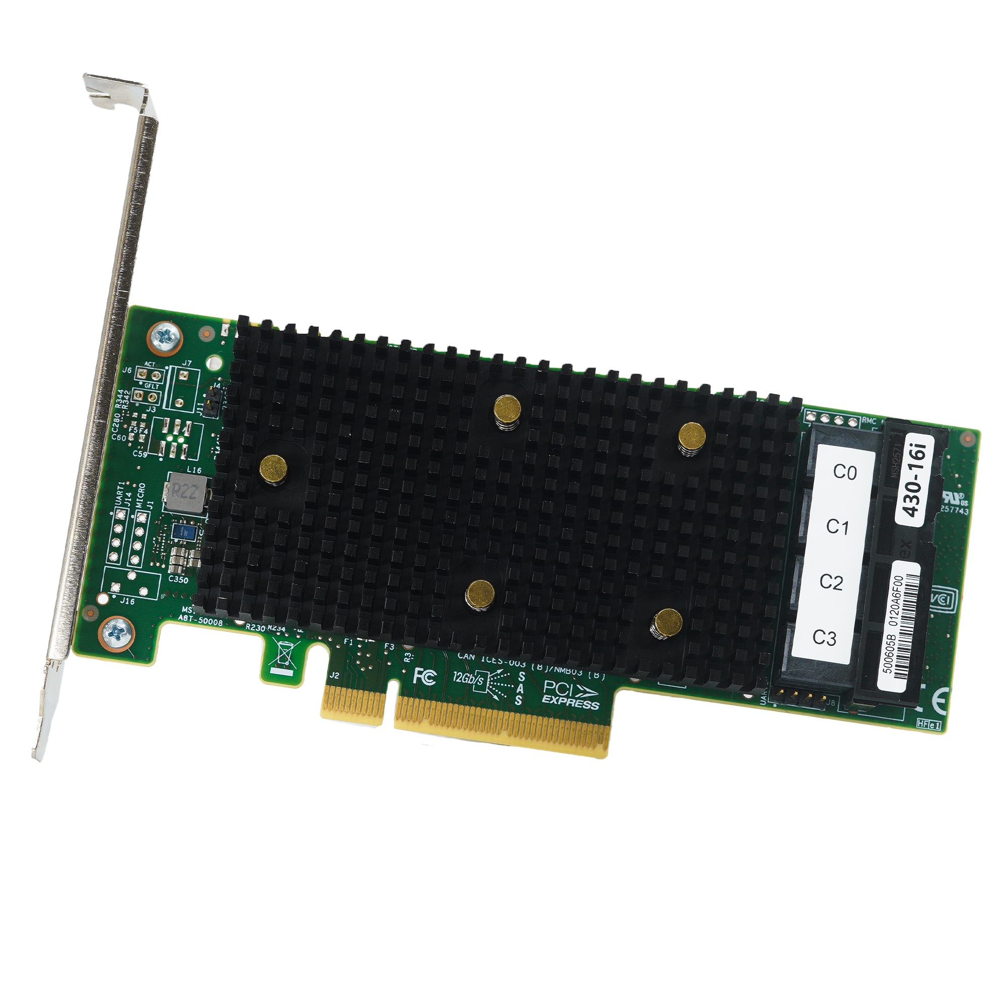 Lenovo 9400 Series 430-16i 4x Internal SAS/SATA/NVME Ports PCIe x8 9400-16i P24 IT Mode Firmware Full Height/Low Profile Refurbished HBA - Front View