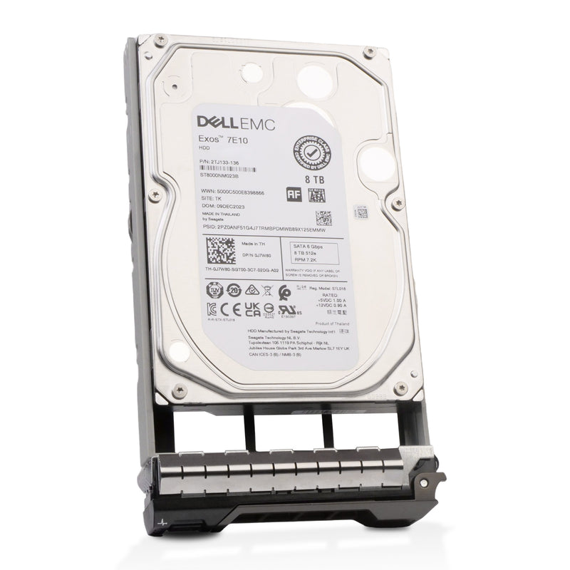 Dell G13 J7W80 8TB 7.2K RPM SATA 6Gb/s 512e 256MB 3.5in Hard Drive, front angled view