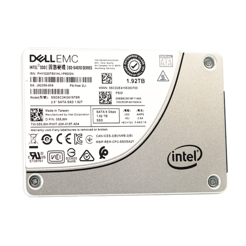 Dell S4610 55J8H SSDSC2KG019T8R 1.92TB SATA 6Gb/s 3DWPD Mixed Use 2.5in Refurbished SSD