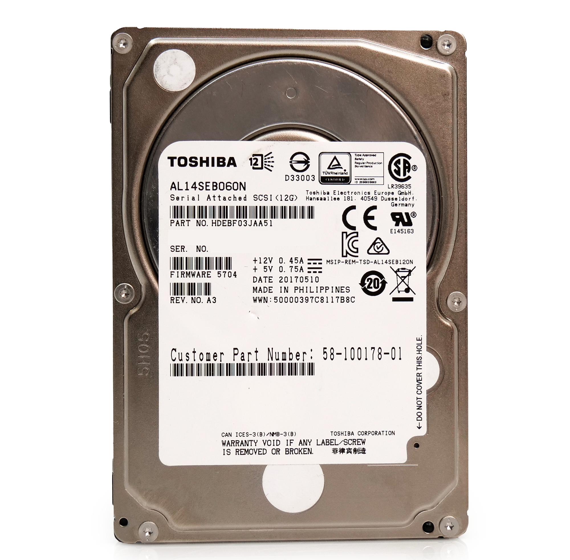 Toshiba AL14SEB060N 600GB 10K RPM SAS 12Gb/s 512e 2.5in Refurbished HDD