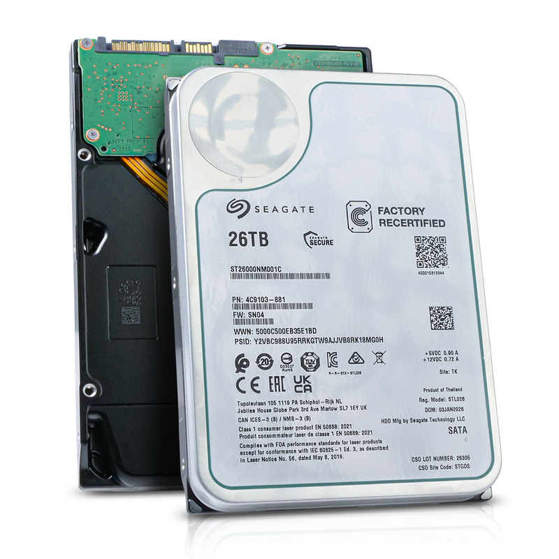 Seagate Exos ST26000NM001C 26TB 7.2K RPM SATA 6Gb/s 512e 512MB 3.5in Recertified HDD