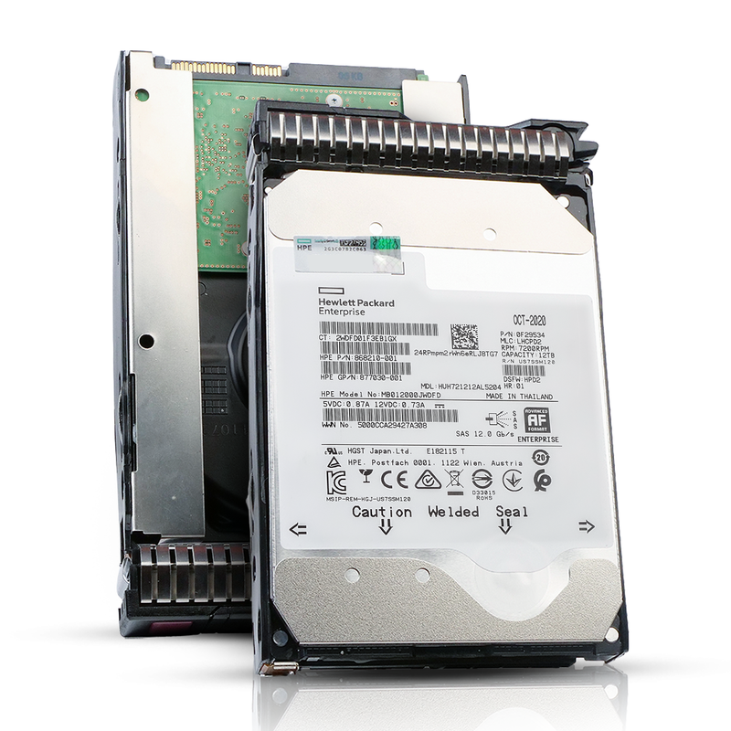HP Generation 8 868210-001 MB012000JWDFD 12TB 7.2K RPM SAS 12Gb/s 512e 256MB 3.5in Enterprise Hard Drive, combine angled view