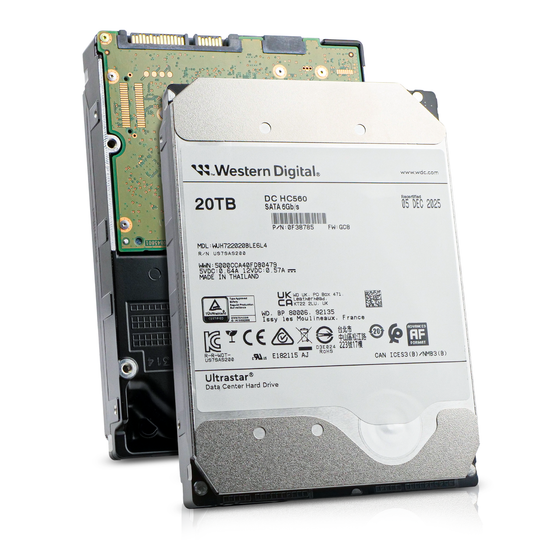 Western Digital Ultrastar DC HC560 WUH722020BLE6L4 0F38785 20TB 7.2K RPM SATA 6Gb/s 512e 3.5in Recertified Hard Drive