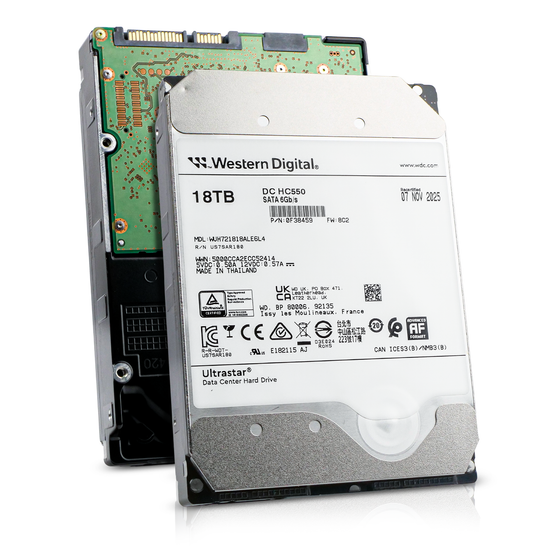Western Digital Ultrastar DC HC550 WUH721818ALE6L4 0F38459 18TB 7.2K RPM SATA 6Gb/s 512e 512MB 3.5" SE Manufacturer Recertified HDD