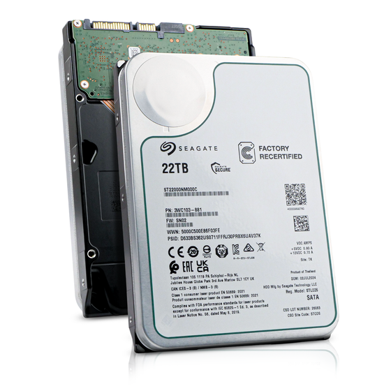 Seagate Exos ST22000NM000C 22TB 7.2K RPM SATA 6Gb/s 3.5in Recertified Hard Drive