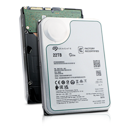 Seagate Exos ST22000NM000C 22TB 7.2K RPM SATA 6Gb/s 3.5in Recertified Hard Drive