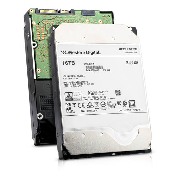 Western Digital Ultrastar DC HC550 WUH721816ALE604 0F38456 16TB 7.2K RPM SATA 6Gb/s 512e Power Disable 3.5in Recertified Hard Drive