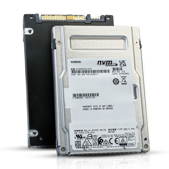 Solid-state drive with Kioxia branding on a white background