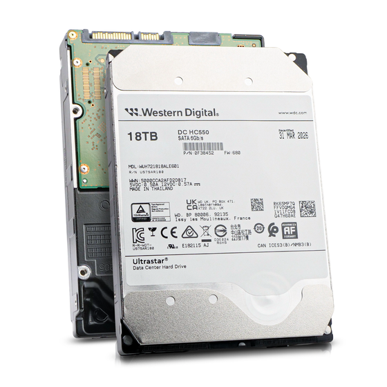 Western Digital Ultrastar DC HC550 WUH721818ALE601 0F38452 18TB 7.2K RPM SATA 6Gb/s 512e Power Disable 3.5in Recertified HDD