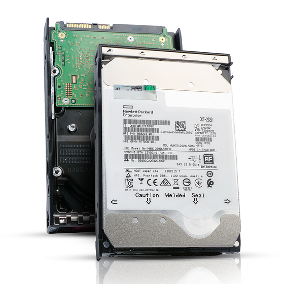 HP Generation 11 868210-001 MB012000JWDFD 12TB 7.2K RPM SAS 12Gb/s 512e 256MB 3.5in Enterprise Hard Drive, combine angled view