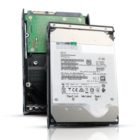 HP Generation 11 868210-001 MB012000JWDFD 12TB 7.2K RPM SAS 12Gb/s 512e 256MB 3.5in Enterprise Hard Drive, combine angled view