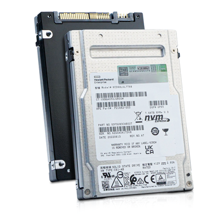 Kioxia CD6-R KCD6XLUL7T68 7.68TB U.3 NVMe SSD, front and rear sides shown together