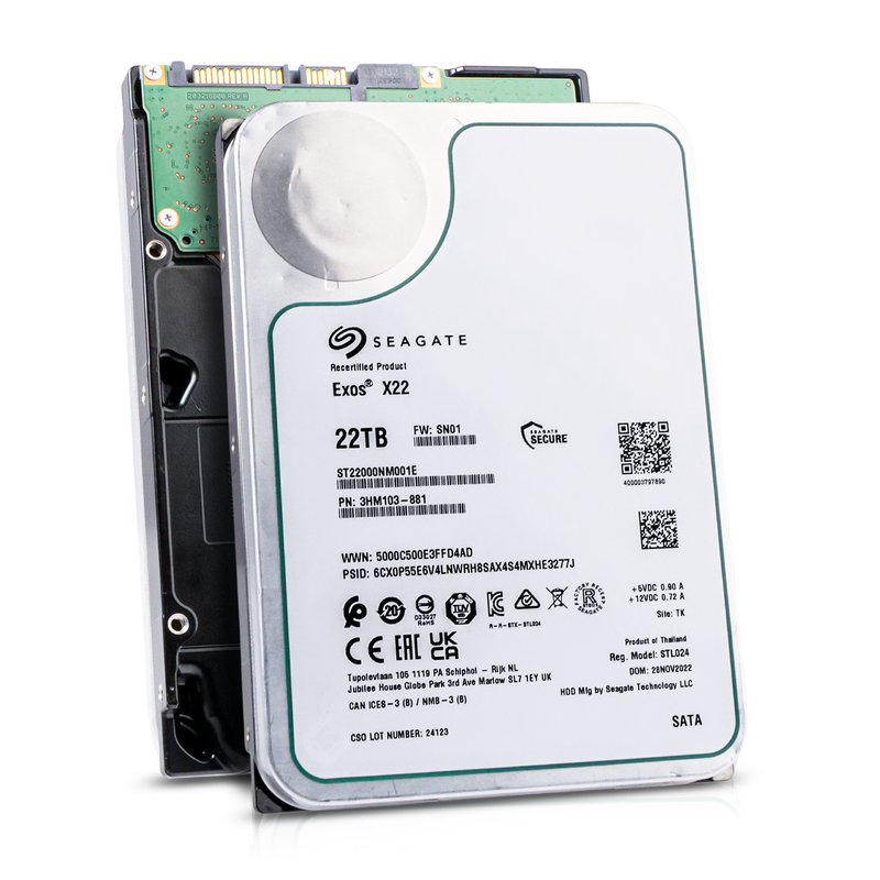 Seagate Exos X22 ST22000NM001E 22TB 7.2K RPM SATA 6Gb/s 512e 3.5in Refurbished HDD