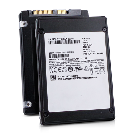 Samsung PM1653 MZILG7T6HBLA 7.68TB SAS-4 2.5" Enterprise SSD — Front and Back View